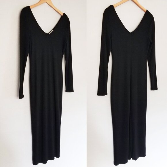 Marine Layer Lexi Rib V-Neck Maxi Dress Black Size M Lined Stretch Bodycon $118 - Picture 5 of 15